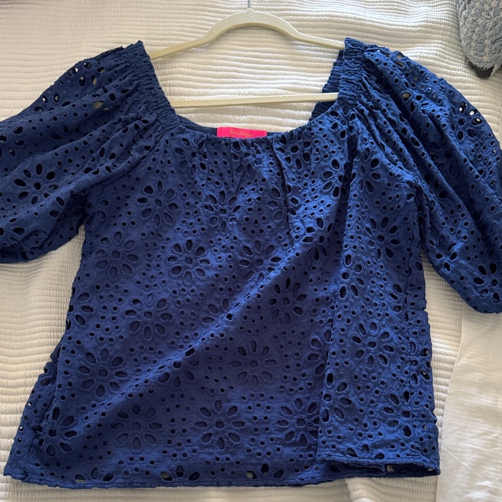 Lilly Pulitzer Navy Eyelet Blouse